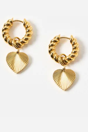 Oliver Bonas Louisa Tone Stainless Steel Waterproof Statement Heart Earrings