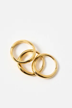 Oliver Bonas Christie Tone Stainless Steel Waterproof Stacking Rings Set of Three, size M/L