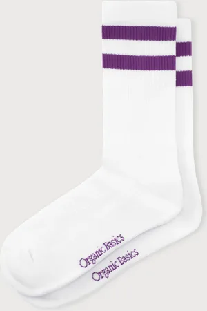 Organic Basics Core Stripe Crew Socks 3-pack White / Aubergine 35-38