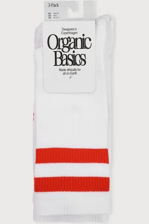 Organic Basics Core Stripe Crew Socks 3-pack White / Tangerine 35-38