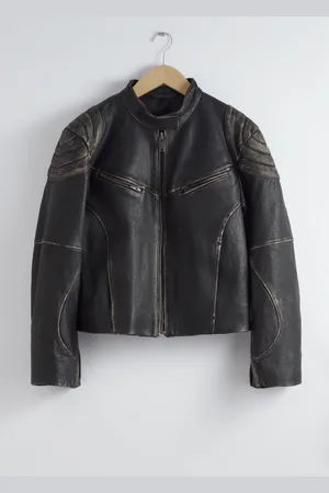 & OTHER STORIES Topstitched Leather Jacket