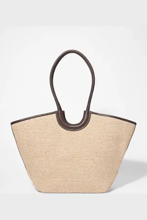 & OTHER STORIES Leather-Detailed Straw Tote