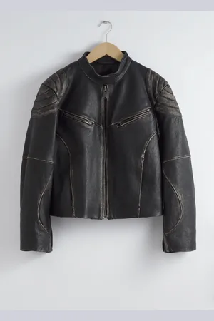 & OTHER STORIES Topstitched Leather Jacket