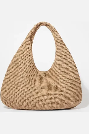 & OTHER STORIES Leather-Piping Straw Shoulder Bag