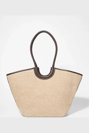 & OTHER STORIES Leather-Detailed Straw Tote