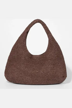 & OTHER STORIES Leather-Piping Straw Shoulder Bag
