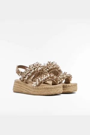 Synthetic fur double strap sandals