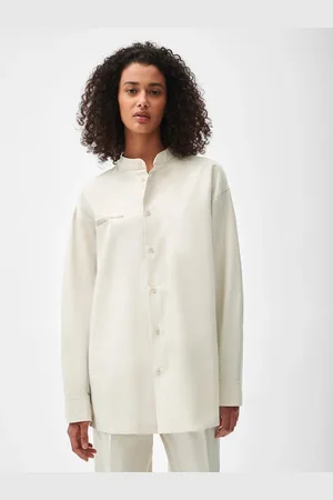 The Pangaia Womens Organic Cotton Linen Mandarin Collar Long-Sleeve Shirt— - XS