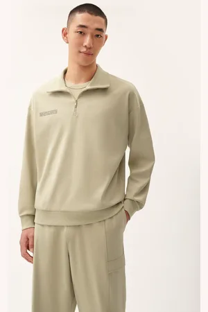 The Pangaia Mens DNA Double Jersey Half Zip Sweatshirt—maitake beige - S