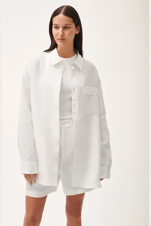 The Pangaia Womens DNA Aloe Linen Collared Long Sleeve Shirt— - S