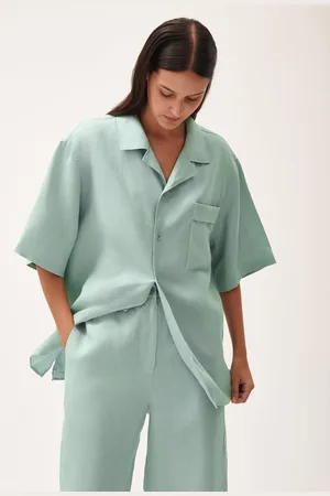 The Pangaia Womens DNA Aloe Linen Camp Collar Shirt— - S