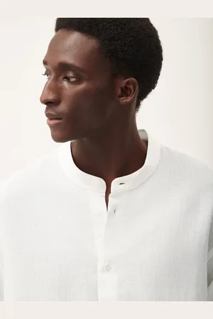 The Pangaia Mens DNA Aloe Linen Mandarin Collar Long Sleeve Shirt— - XS