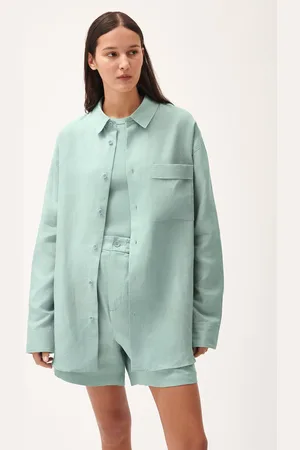 The Pangaia Womens DNA Aloe Linen Collared Long Sleeve Shirt— - XS