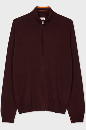 Paul Smith Burgundy Cashmere Full-Zip Cardigan