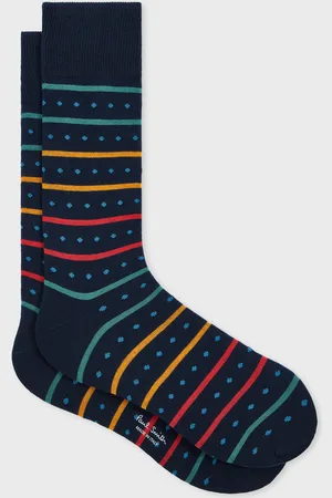 Paul Smith Navy Cotton-Blend Polka Dot Stripe Socks