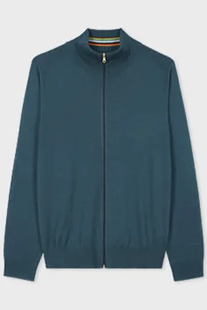 Paul Smith Petrol Merino Wool Full-Zip Cardigan