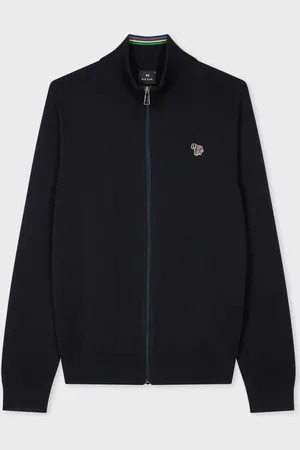 Paul Smith Navy Organic Cotton Zebra Logo Zip Cardigan