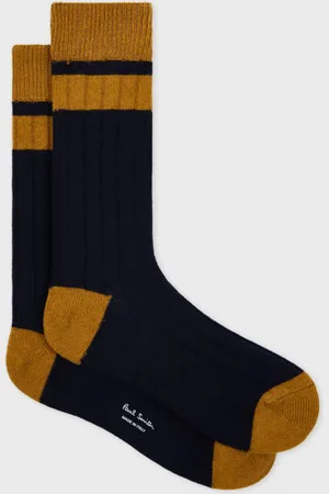 Paul Smith Navy and Mustard Bold Stripe Block Socks