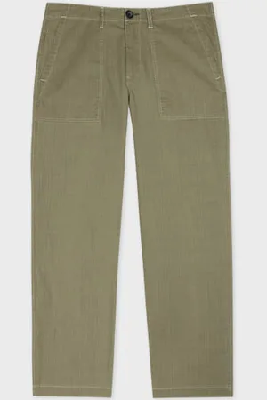 Paul Smith Khaki Coated Slub-Cotton Trousers