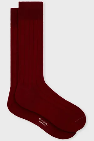 Paul Smith Burgundy Ribbed Cotton Socks
