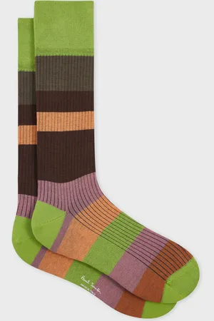 Paul Smith Green Mixed-Stripe Ribbed Socks