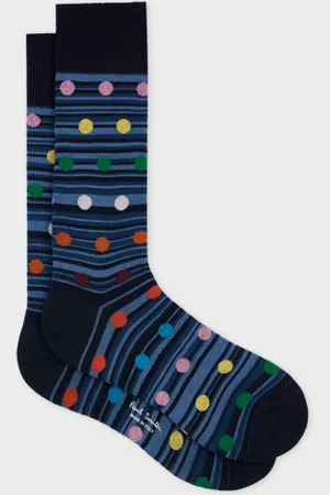 Paul Smith Navy Tonal Stripe and Multicolour Polka Dot Socks