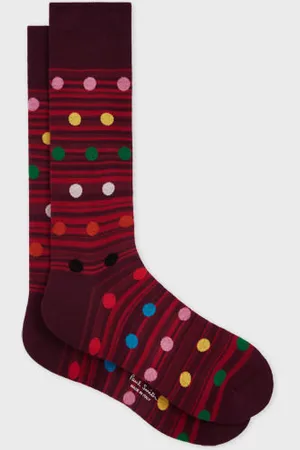 Paul Smith Burgundy Tonal Stripe and Multicolour Polka Dot Socks