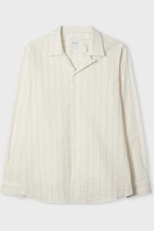 Paul Smith Ecru Cotton-Linen Textured Stripe Shirt