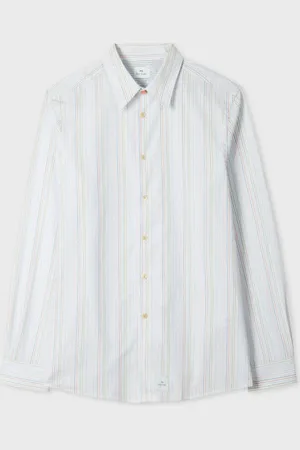 Paul Smith White Yarn-Dyed Twisted Stripe Cotton Shirt
