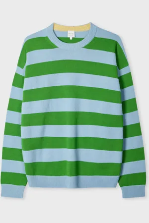 Paul Smith Lambswool and Green Stripe Crew Neck Sweater