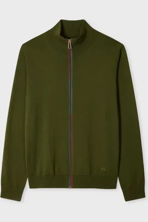 Paul Smith Khaki Merino Wool Zip Cardigan