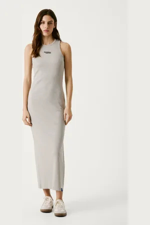 Pepe Jeans Printed logo ribbed maxi dress