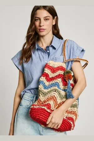 Pepe Jeans Striped raffia tote bag