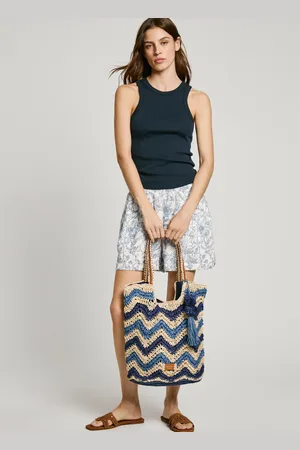 Pepe Jeans Striped raffia tote bag