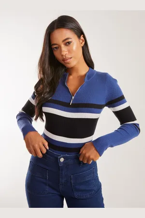 Pink Vanilla Zip Up Striped Knit Top - M
