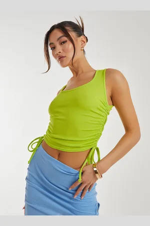 Pink Vanilla Ruched Tie Up Side Crop Top - S