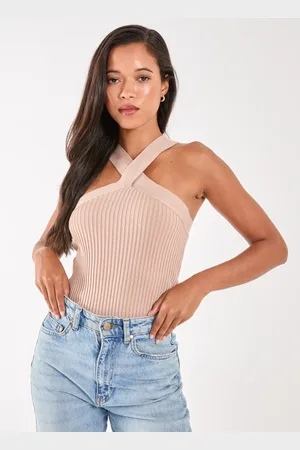 Pink Vanilla Ribbed Sleeveless Halter Neck Top - S