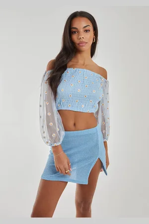 Pink Vanilla Daisy Embroidered Bardot Top - M