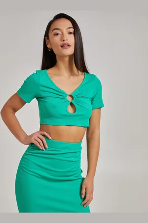 Pink Vanilla Ring Detail Short Sleeve Ribbed Top - L