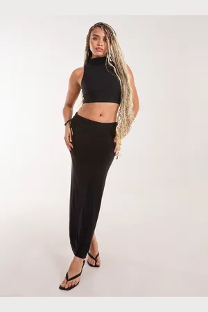 Pink Vanilla Low Rise Fold Over Slinky Maxi Skirt - S