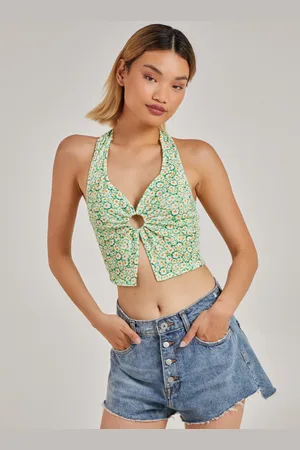 Pink Vanilla Daisy Print Halterneck Top - L