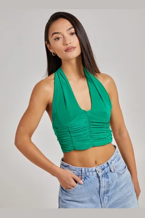 Pink Vanilla Gathered Halter Neck Slinky Top - L