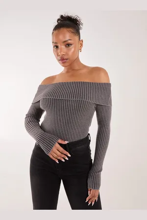 Pink Vanilla Two Tone Rib Bardot Top - M/L