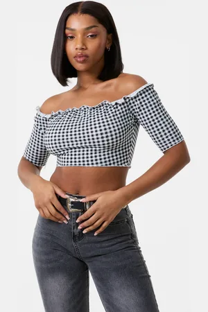 Pink Vanilla Frill Detail Gingham Bardot Top - S
