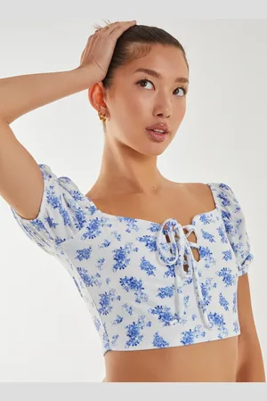Pink Vanilla Floral Puff Sleeve Crop Top - L