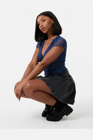 Pink Vanilla Check Cap Sleeve Crop Top - L