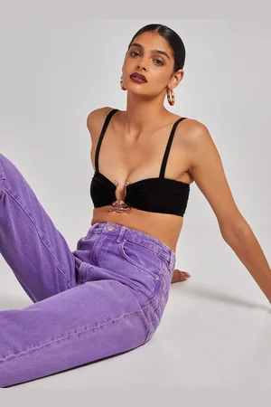 Pink Vanilla Gold Trim Slinky Crop Top - L