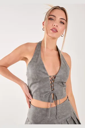Pink Vanilla Washed PU Tie Detail Corset Top - S