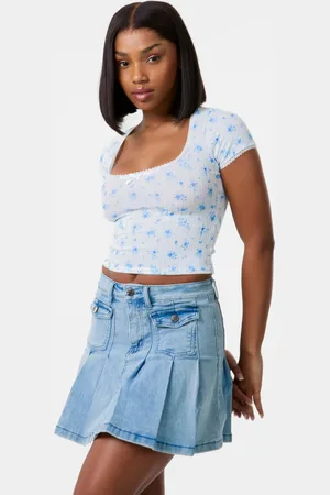 Pink Vanilla Pointelle Ditsy Print Crop Top - L