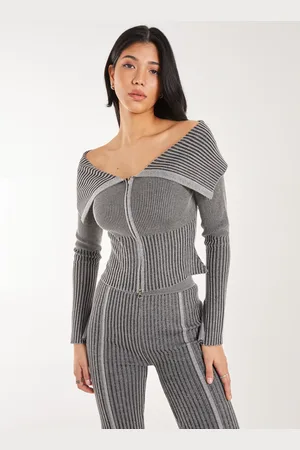 Pink Vanilla Washed Rib Fold-Over Cardigan - M